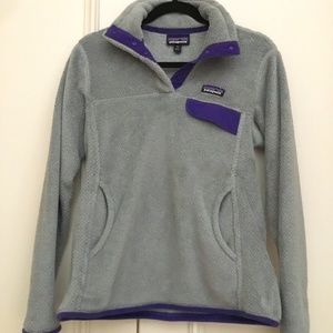 Pategonia Grey and Purple Retool Fleece Pullover